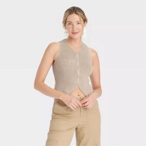 Universal Thread Cream and Tan Sleeveless Crop Tank Top